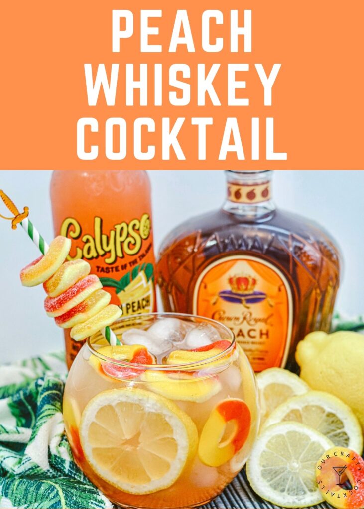 crown royal peach whiskey fish bowl cocktail with peach rings and lemons