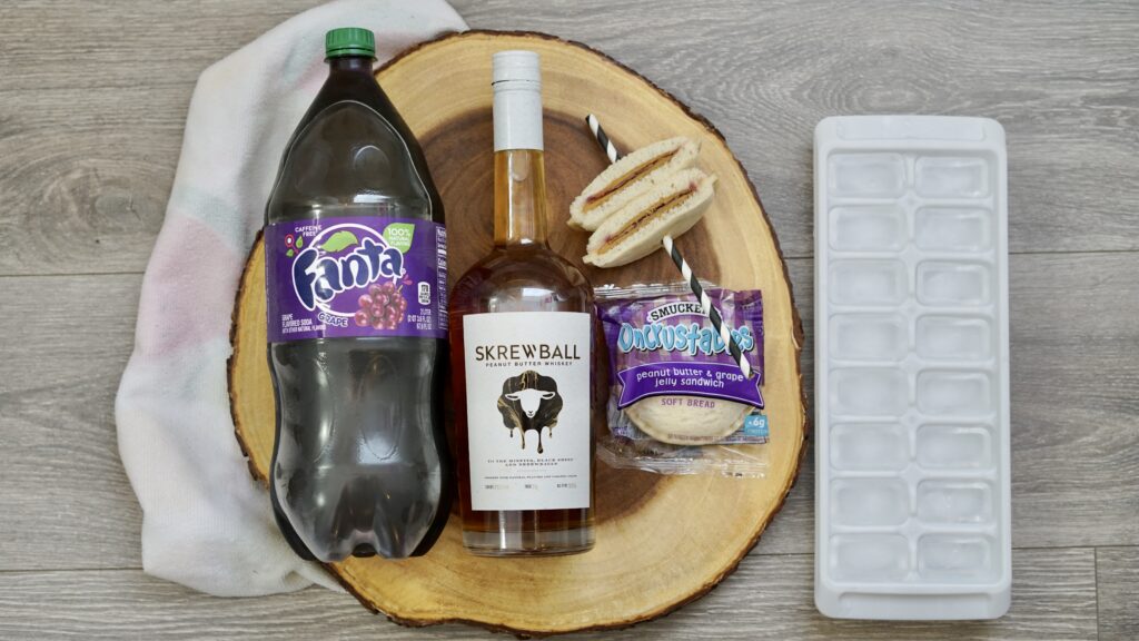 ingredients for Peanut Butter & Jelly Whiskey Cocktail
