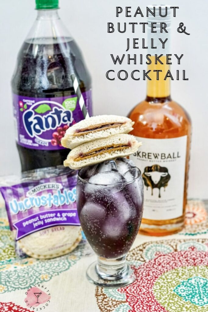 Skrewball Peanut Butter & Jelly Whiskey Cocktail pin image with text overlay