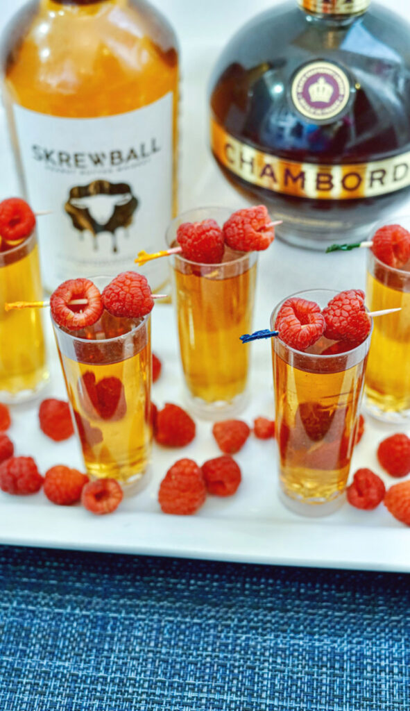 Peanut Butter & Jelly Shots with Skrewball Whiskey vertical image