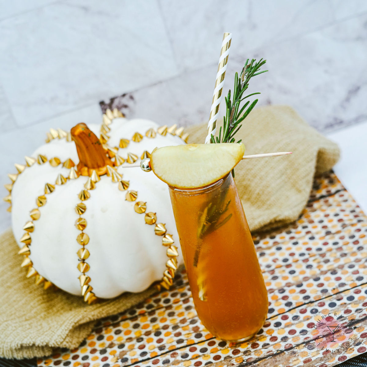 thanksgiving mimosa with white pumpkin
