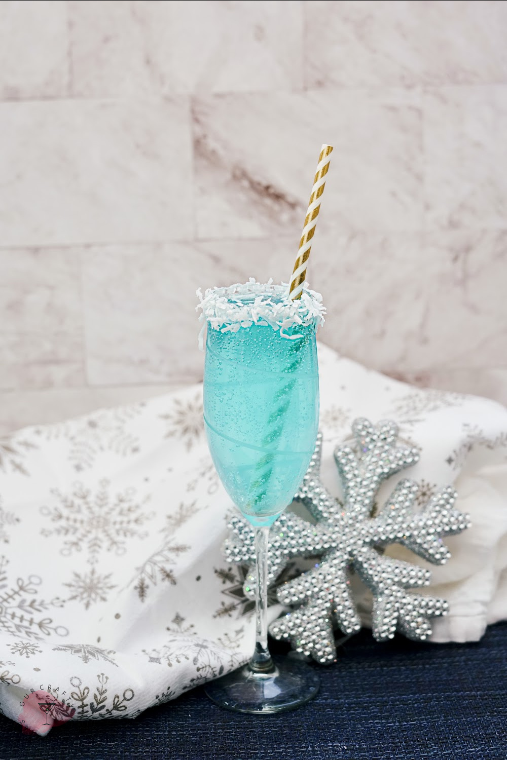 jack frost winter cocktail with snowflake