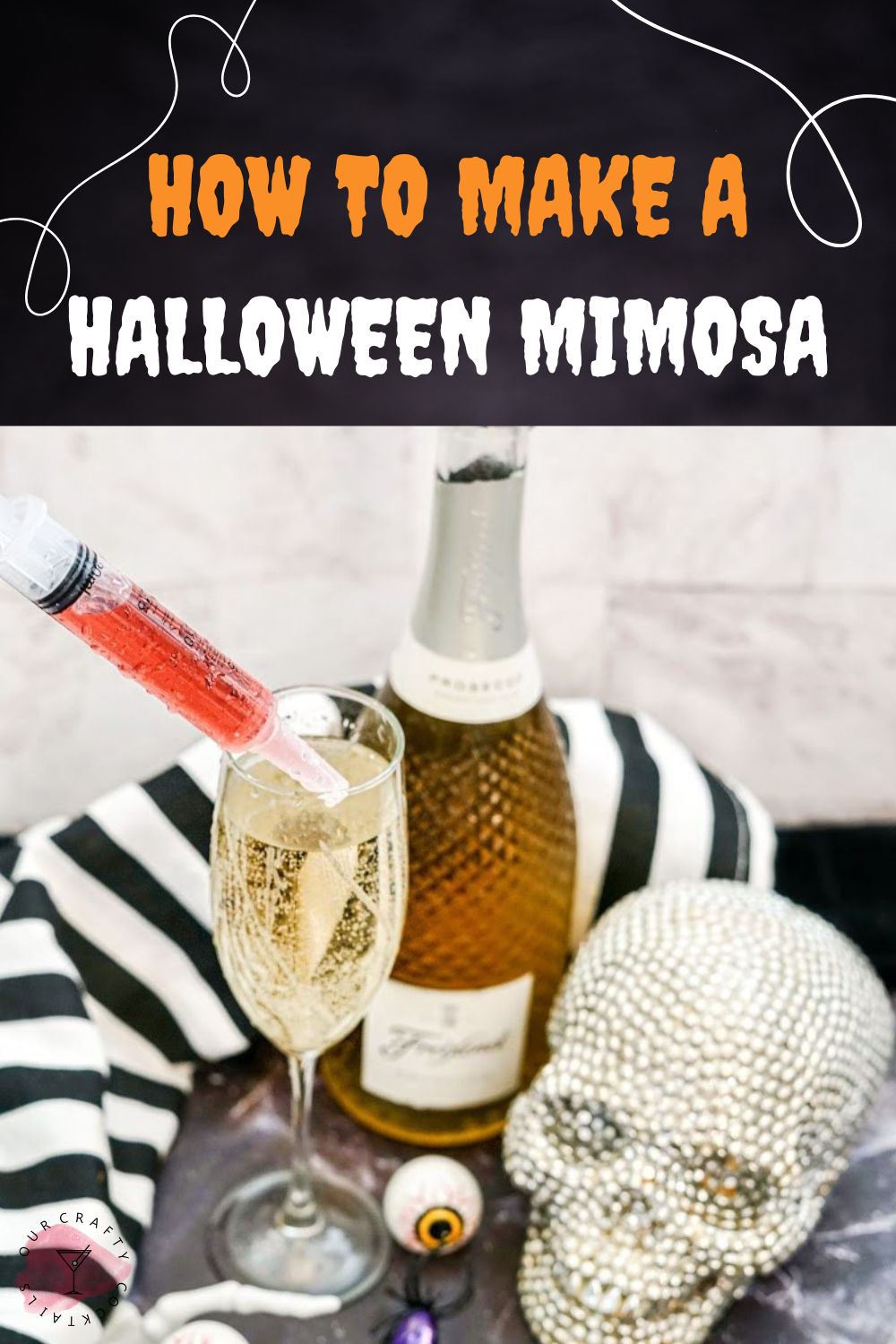Halloween mimosa pin with text