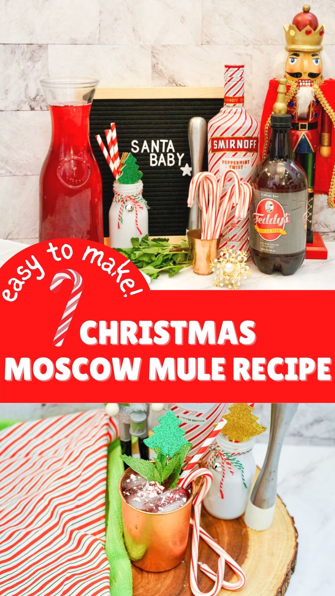 pin collage on red christmas moscow mule