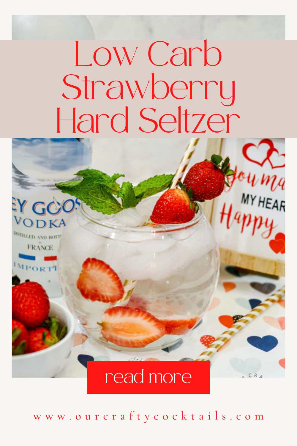 Low Carb Strawberry Hard Seltzers pin collage